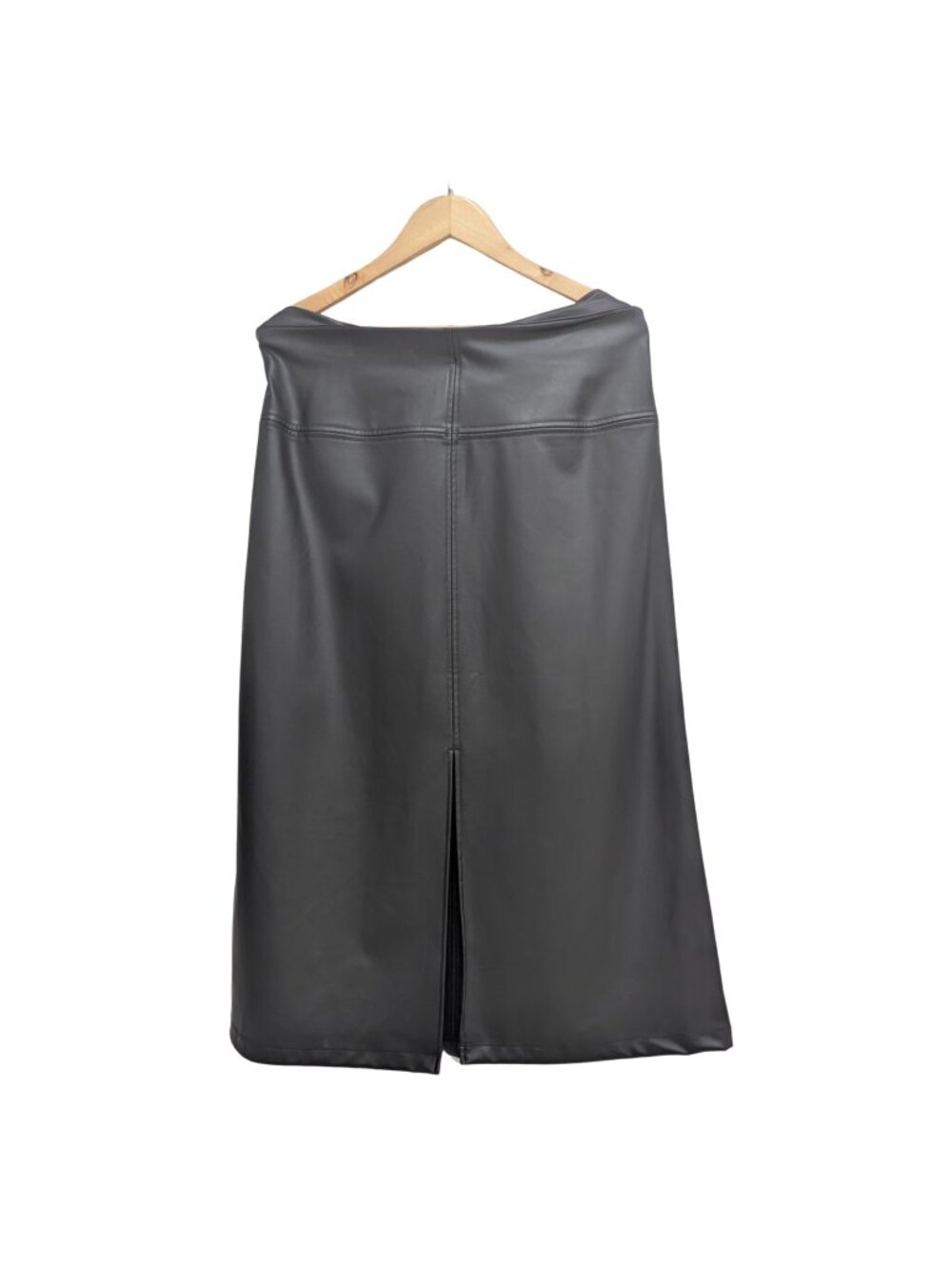 A New Day Black Faux Leather Midi Skirt Size 14 NWT Side Zip Back Slit - Picture 3 of 8